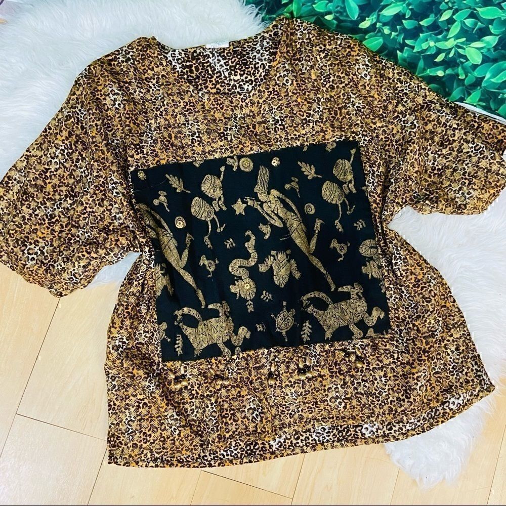 Animal print ethnic style top XL